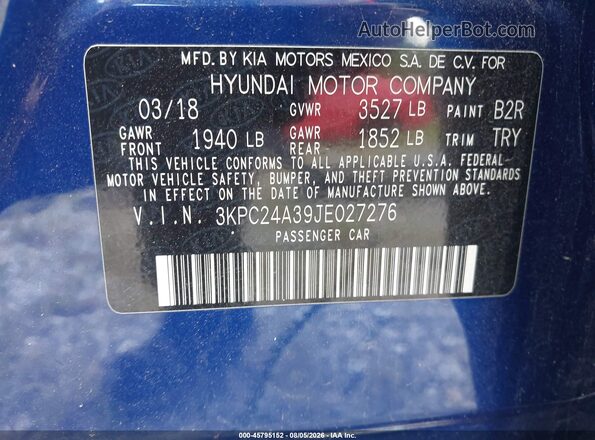 3KPC24A39JE027276 2018 HYUNDAI ACCENT Blue Widok komory silnika