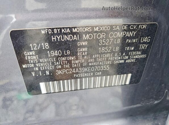 3KPC24A39KE070355 2019 HYUNDAI ACCENT Gray ძრავის განყოფილების ხედი