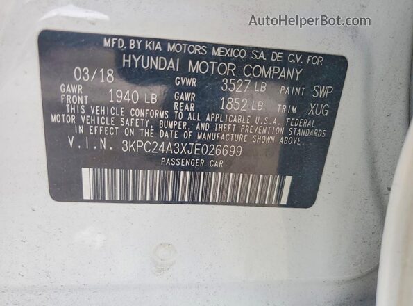 3KPC24A3XJE026699 2018 HYUNDAI ACCENT Белый Вид подкапотного пространства