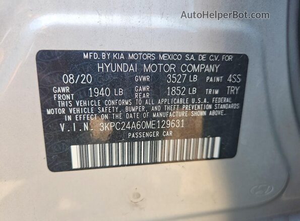 3KPC24A60ME129631 2021 HYUNDAI ACCENT Silver Widok naklejki z numerem VIN