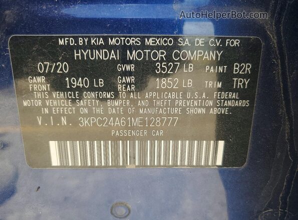 3KPC24A61ME128777 2021 HYUNDAI ACCENT Blue Vista del compartimento del motor