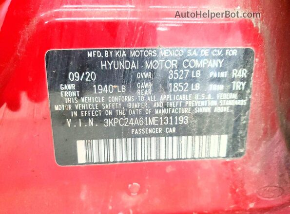 3KPC24A61ME131193 2021 HYUNDAI ACCENT Red Շարժիչի բաժամունքի տեսք