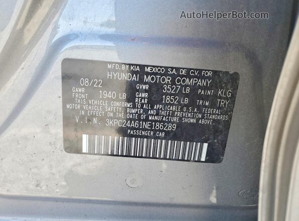 3KPC24A61NE186289 2022 HYUNDAI ACCENT Silver VIN კოდის სტიკერის ხედი