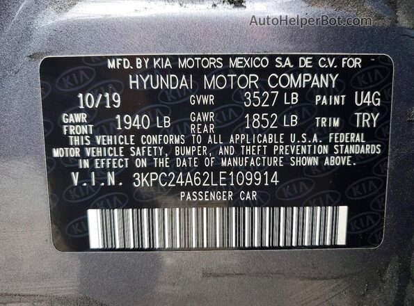 3KPC24A62LE109914 2020 HYUNDAI ACCENT Gray VIN կոդի պիտակի տեսք