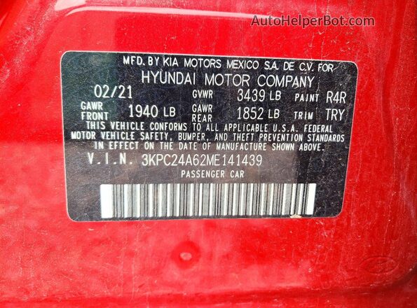 3KPC24A62ME141439 2021 HYUNDAI ACCENT Red Widok komory silnika