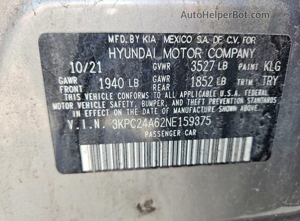 3KPC24A62NE159375 2022 HYUNDAI ACCENT Серебряный Вид подкапотного пространства