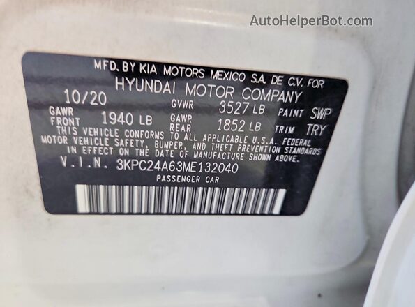 3KPC24A63ME132040 2021 HYUNDAI ACCENT White Вид підкапотного простору