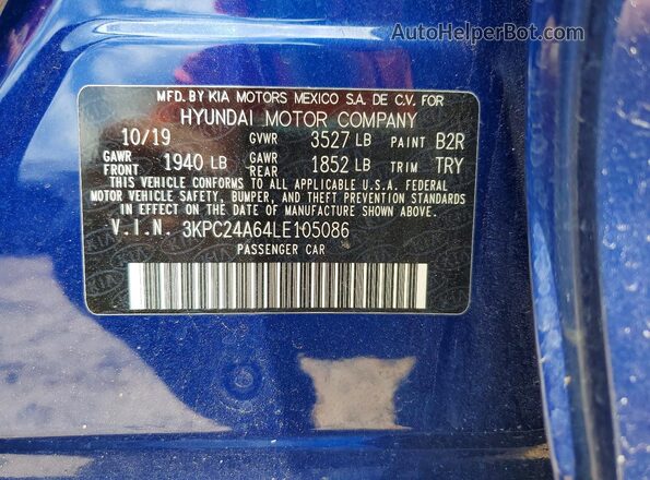 3KPC24A64LE105086 2020 HYUNDAI ACCENT Blue Вид підкапотного простору
