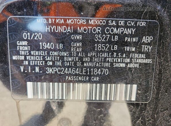 3KPC24A64LE118470 2020 HYUNDAI ACCENT Black Շարժիչի բաժամունքի տեսք