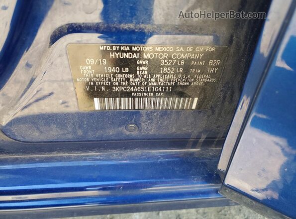 3KPC24A65LE104111 2020 HYUNDAI ACCENT Blue Vista del compartimento del motor