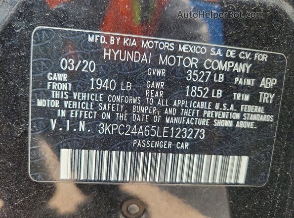 3KPC24A65LE123273 2020 HYUNDAI ACCENT Black Вид наклейки з VIN-кодом