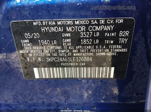 3KPC24A65LE126884 2020 HYUNDAI ACCENT Blue Вид підкапотного простору