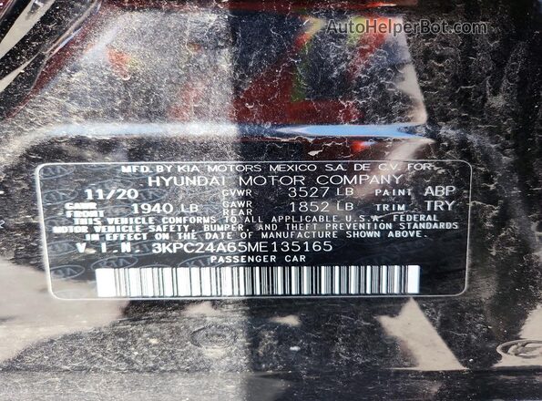 3KPC24A65ME135165 2021 HYUNDAI ACCENT Black ძრავის განყოფილების ხედი