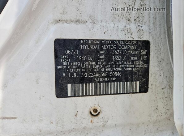 3KPC24A65ME150846 2021 HYUNDAI ACCENT White Engine compartment view