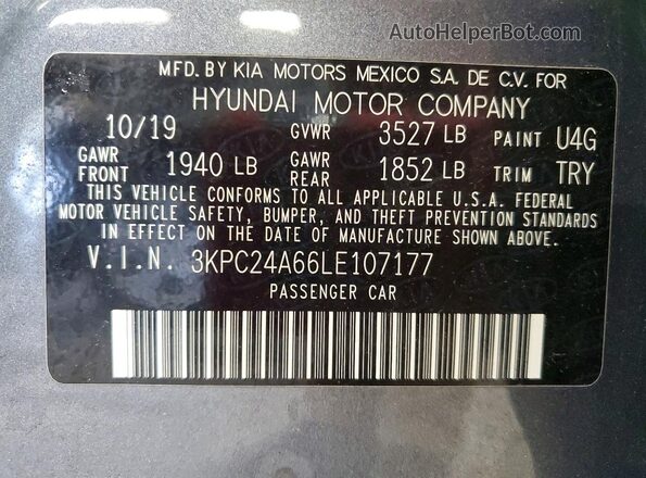 3KPC24A66LE107177 2020 HYUNDAI ACCENT Gray Vista del compartimento del motor