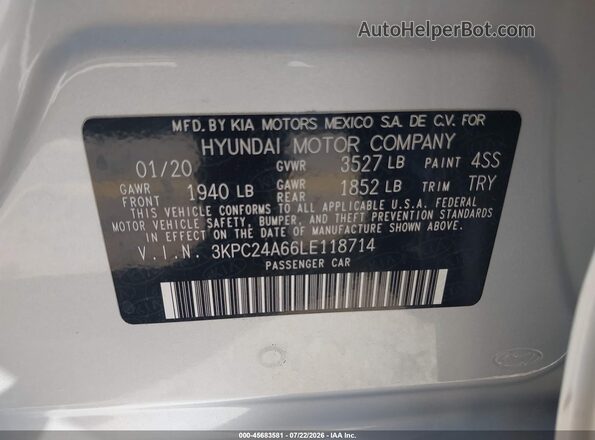 3KPC24A66LE118714 2020 HYUNDAI ACCENT Silver Вид підкапотного простору