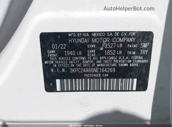 3KPC24A66NE164269 2022 HYUNDAI ACCENT White Շարժիչի բաժամունքի տեսք