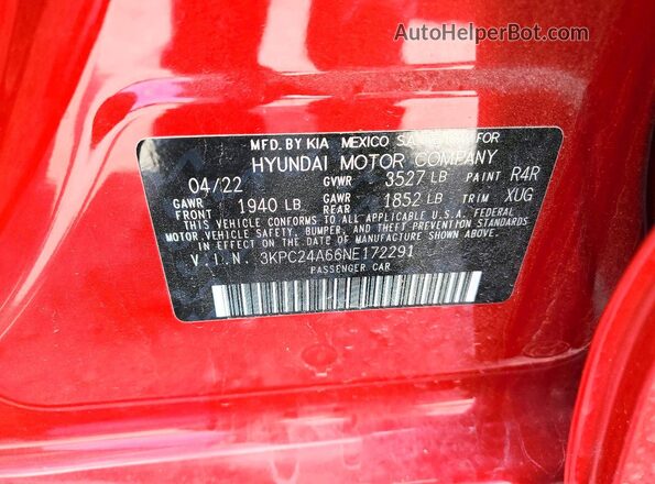 3KPC24A66NE172291 2022 HYUNDAI ACCENT Red Widok komory silnika