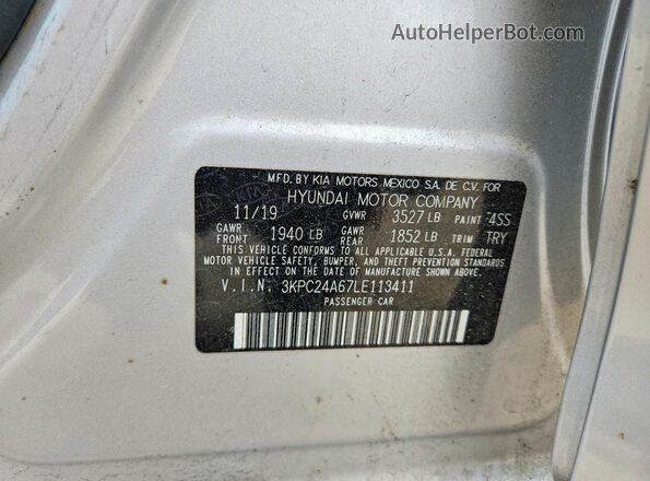 3KPC24A67LE113411 2020 HYUNDAI ACCENT Silver ძრავის განყოფილების ხედი