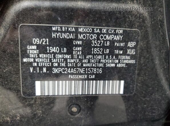 3KPC24A67NE157816 2022 HYUNDAI ACCENT Black Vista de la etiqueta del VIN