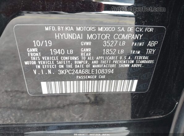 3KPC24A68LE108394 2020 HYUNDAI ACCENT Black ძრავის განყოფილების ხედი