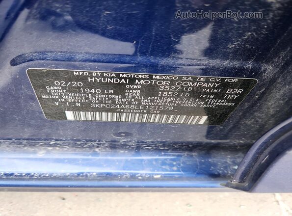 3KPC24A68LE121579 2020 HYUNDAI ACCENT Blue Widok komory silnika