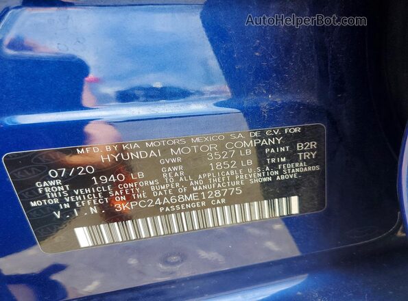 3KPC24A68ME128775 2021 HYUNDAI ACCENT Blue Vista del compartimento del motor