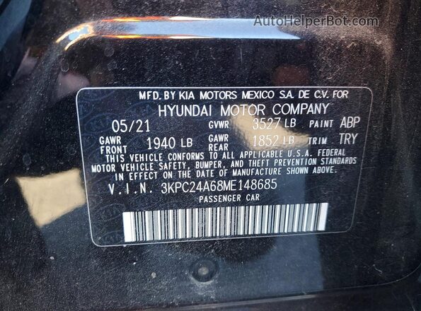 3KPC24A68ME148685 2021 HYUNDAI ACCENT Black VIN კოდის სტიკერის ხედი