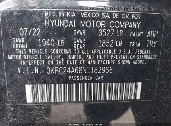 3KPC24A68NE182966 2022 HYUNDAI ACCENT Black Вид підкапотного простору