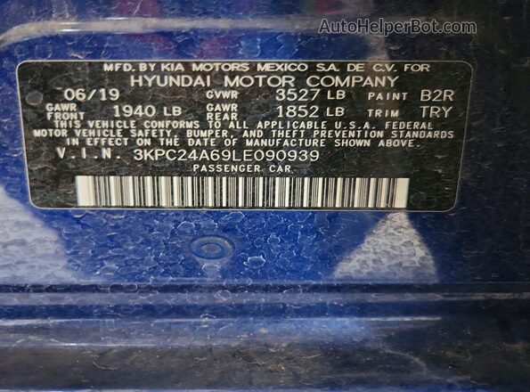 3KPC24A69LE090939 2020 HYUNDAI ACCENT Blue Vista del compartimento del motor