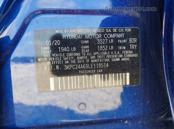 3KPC24A69LE118514 2020 HYUNDAI ACCENT Blue Vista del compartimento del motor