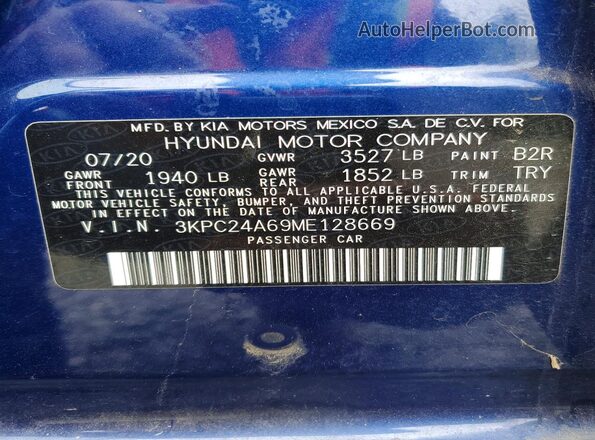 3KPC24A69ME128669 2021 HYUNDAI ACCENT Blue Widok komory silnika