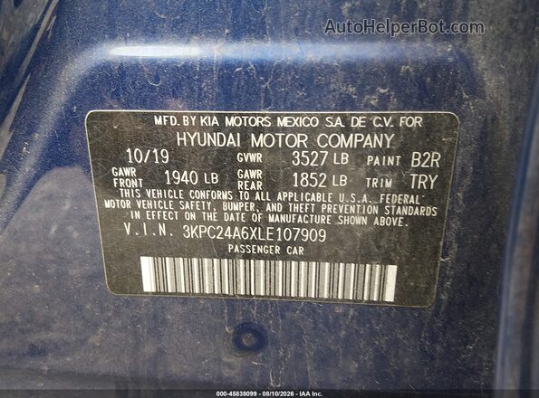 3KPC24A6XLE107909 2020 HYUNDAI ACCENT Синий Вид подкапотного пространства