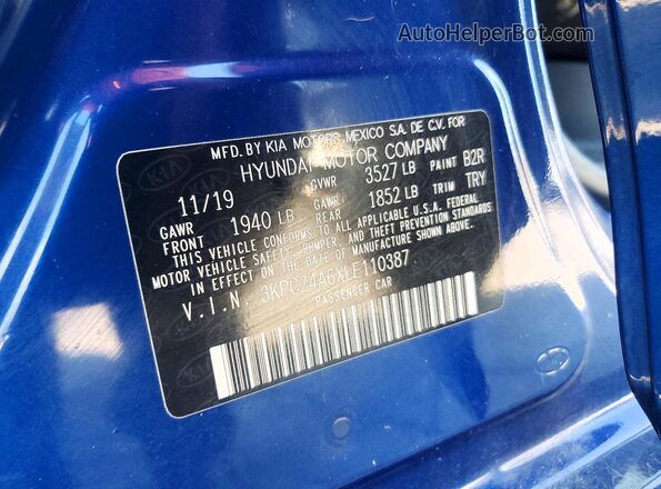 3KPC24A6XLE110387 2020 HYUNDAI ACCENT Blue 