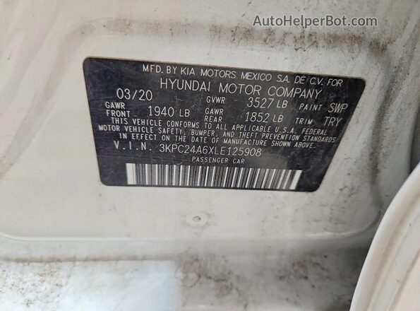 3KPC24A6XLE125908 2020 HYUNDAI ACCENT White ძრავის განყოფილების ხედი