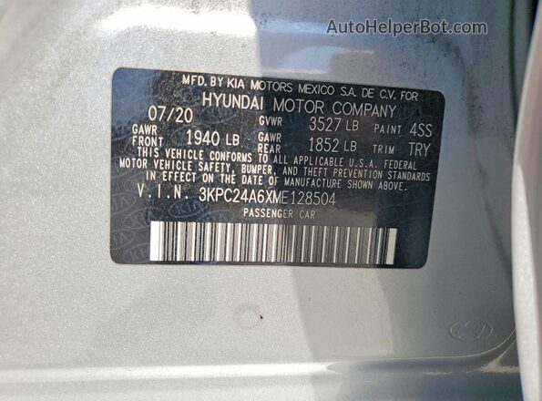 3KPC24A6XME128504 2021 HYUNDAI ACCENT Silver ძრავის განყოფილების ხედი