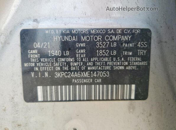 3KPC24A6XME147053 2021 HYUNDAI ACCENT Серебряный Вид подкапотного пространства