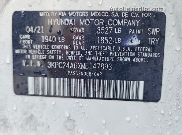 3KPC24A6XME147893 2021 HYUNDAI ACCENT Белый Вид подкапотного пространства