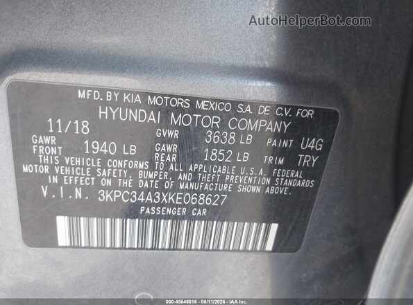 3KPC34A3XKE068627 2019 HYUNDAI ACCENT Серый Вид подкапотного пространства