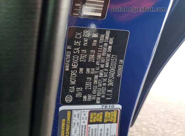 3KPF24AD0KE031577 2019 KIA FORTE Blue Widok komory silnika