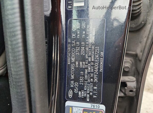 3KPF24AD0LE247253 2020 KIA FORTE Black Vista del compartimento del motor