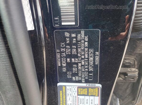 3KPF24AD0ME397591 2021 KIA FORTE Black Widok komory silnika