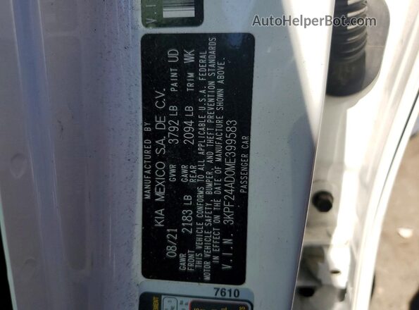 3KPF24AD0ME399583 2021 KIA FORTE White Շարժիչի բաժամունքի տեսք