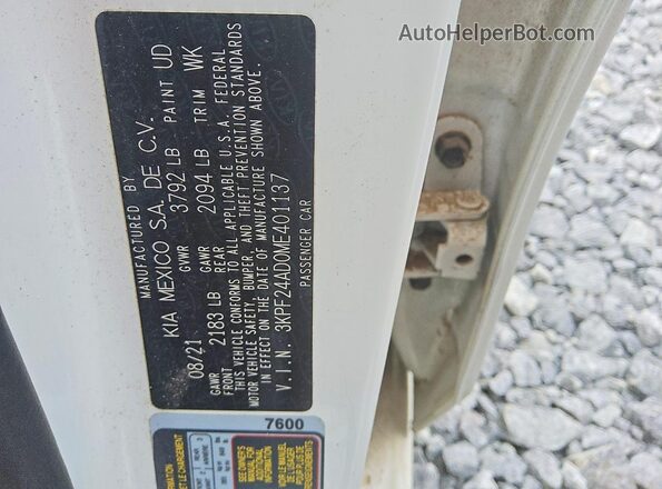 3KPF24AD0ME401137 2021 KIA FORTE White ძრავის განყოფილების ხედი