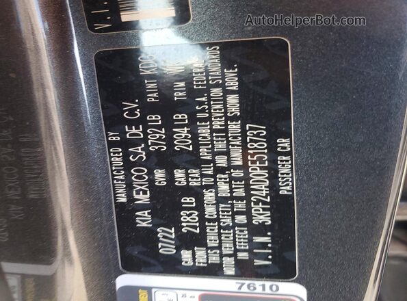 3KPF24AD0PE518737 2023 KIA FORTE Gray Շարժիչի բաժամունքի տեսք