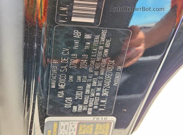 3KPF24AD0RE748734 2024 KIA FORTE Black Widok naklejki z numerem VIN