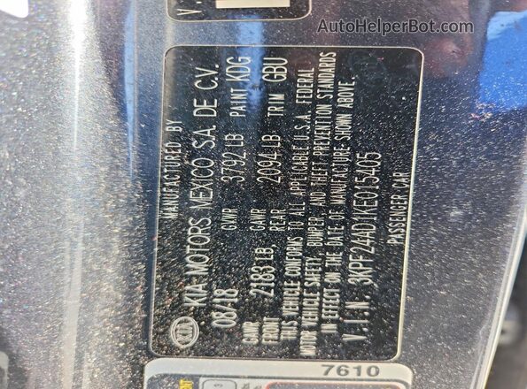 3KPF24AD1KE015405 2019 KIA FORTE Gray Вид підкапотного простору