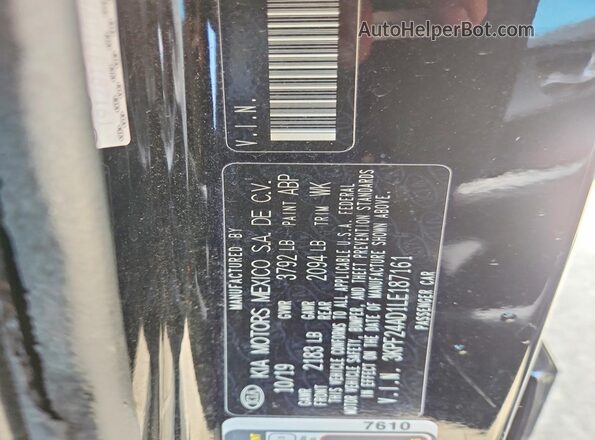 3KPF24AD1LE187161 2020 KIA FORTE Black ძრავის განყოფილების ხედი