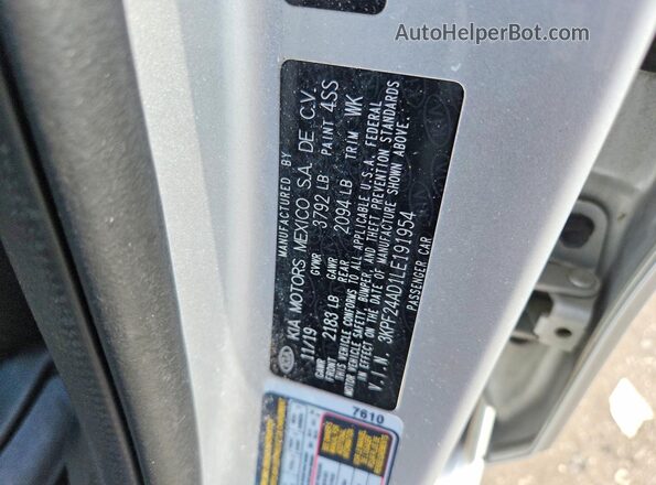 3KPF24AD1LE191954 2020 KIA FORTE Silver ძრავის განყოფილების ხედი