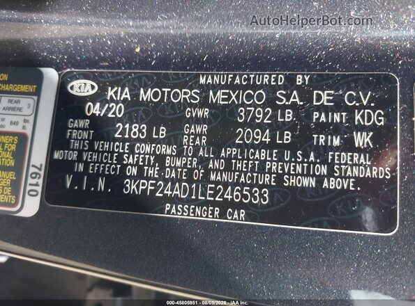 3KPF24AD1LE246533 2020 KIA FORTE Серый Вид подкапотного пространства
